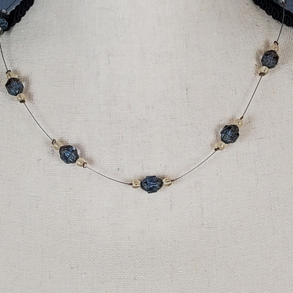Jewelry - Necklace, wire chain with light blue and clear beads